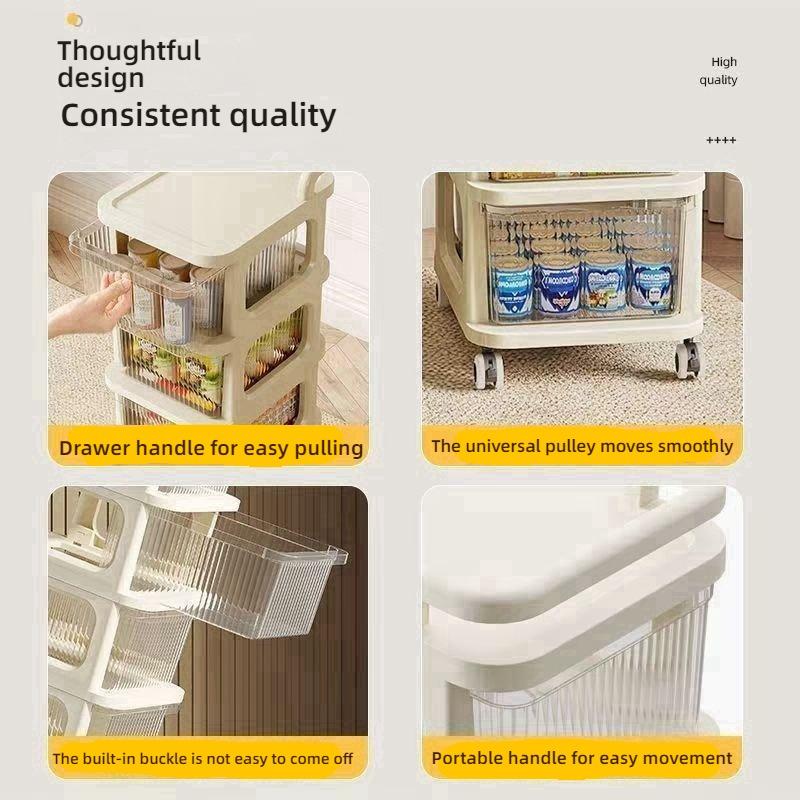 Cream Multi-Layer Trolley Drawer-Type Acrylic Transparent Snack Rack Trolley Miscellaneous Drawer Mobile Kitchen Storage Storage