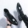 British Glossy Leather Martin Boots - Men's Brown Mid-Top with Pointed Toe and Side Zipper, Ideal for Business Formal Wear.