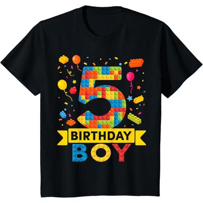 Kids 5 Year Old Building Blocks 5th Birthday Boy T-Shirt