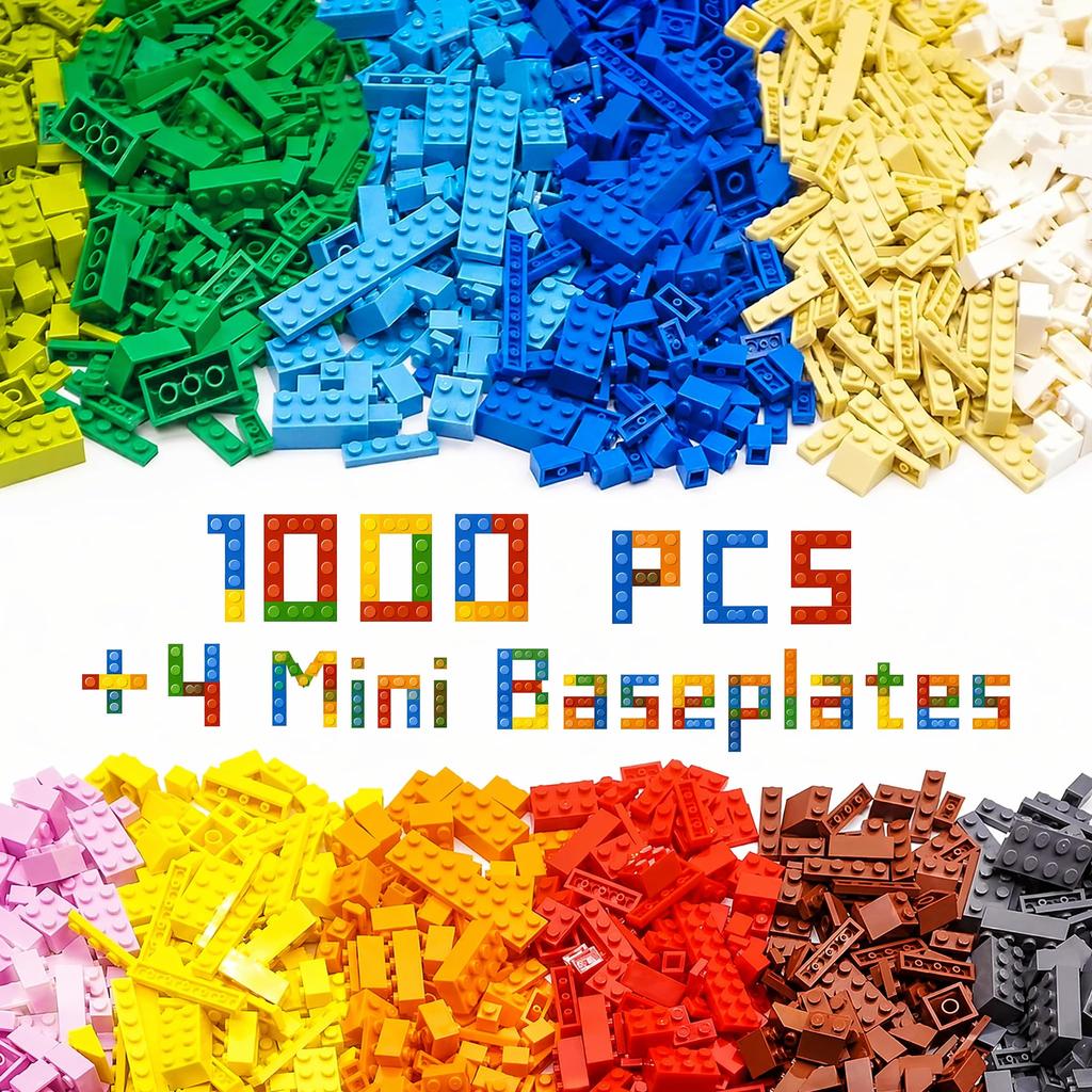 Building Blocks 1000 with 4 Base Plates Classic Basic 14 19 Educational 3D Compatible with Major Safe and ABS Gift for Boys and Girls WYSWYG Set,