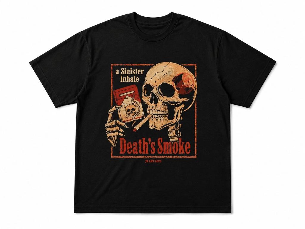 Death's Smoke Skull T-Shirt Vintage Horror Graphic Tee Sinister Inhale Black UK