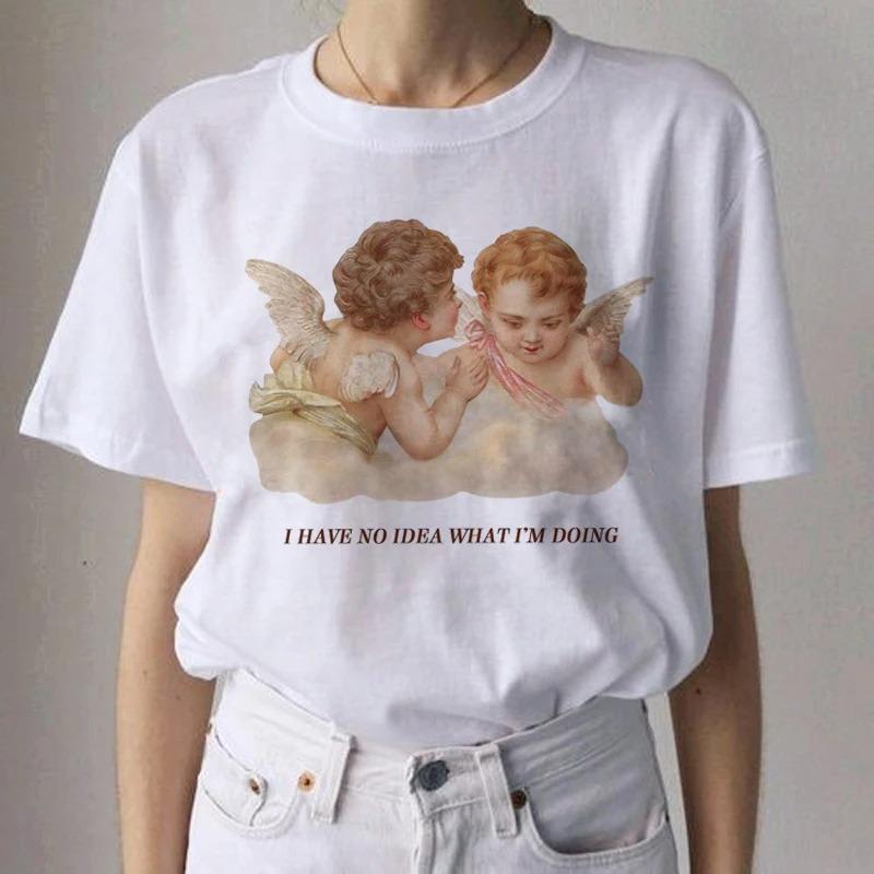 Angel Aesthetic Streetwear White Fashion Women TShirts Harajuku Short Sleeve Clothes Summer ONeck Tees Casual FeUnisex Tops