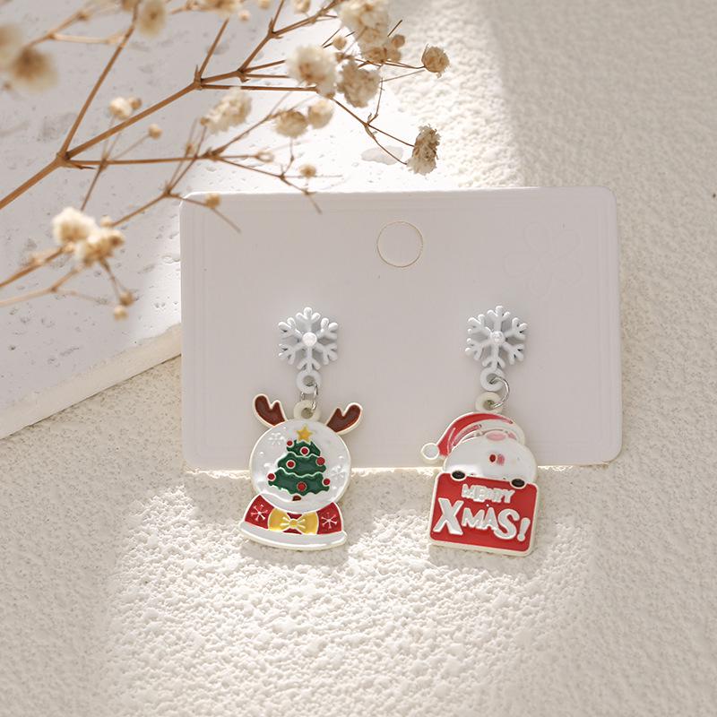 High-End Asymmetrical Rhinestone Christmas Cartoon Earrings for Women