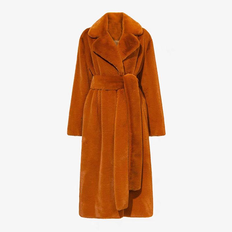 

Искусственный мех пушистый длинный пальто для женщин с поясом утолщенный теплый отложной воротник женская плюшевая куртка осень-зима модное женское пальто 4XL