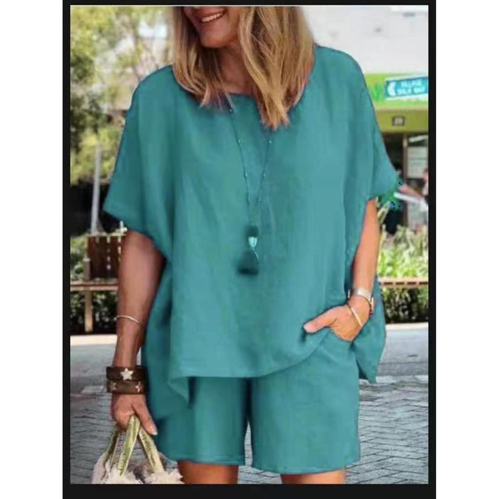 Loose Short Sleeve Two-Piece Set Spring Summer Fashion Elegant Cross-Border Short Pants Outfit Women's Skirt Ensemble