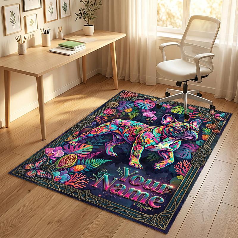Dog Theme Crystal Velvet Rug Personalized Custom Name Text Soft Floor Mat Home Decor