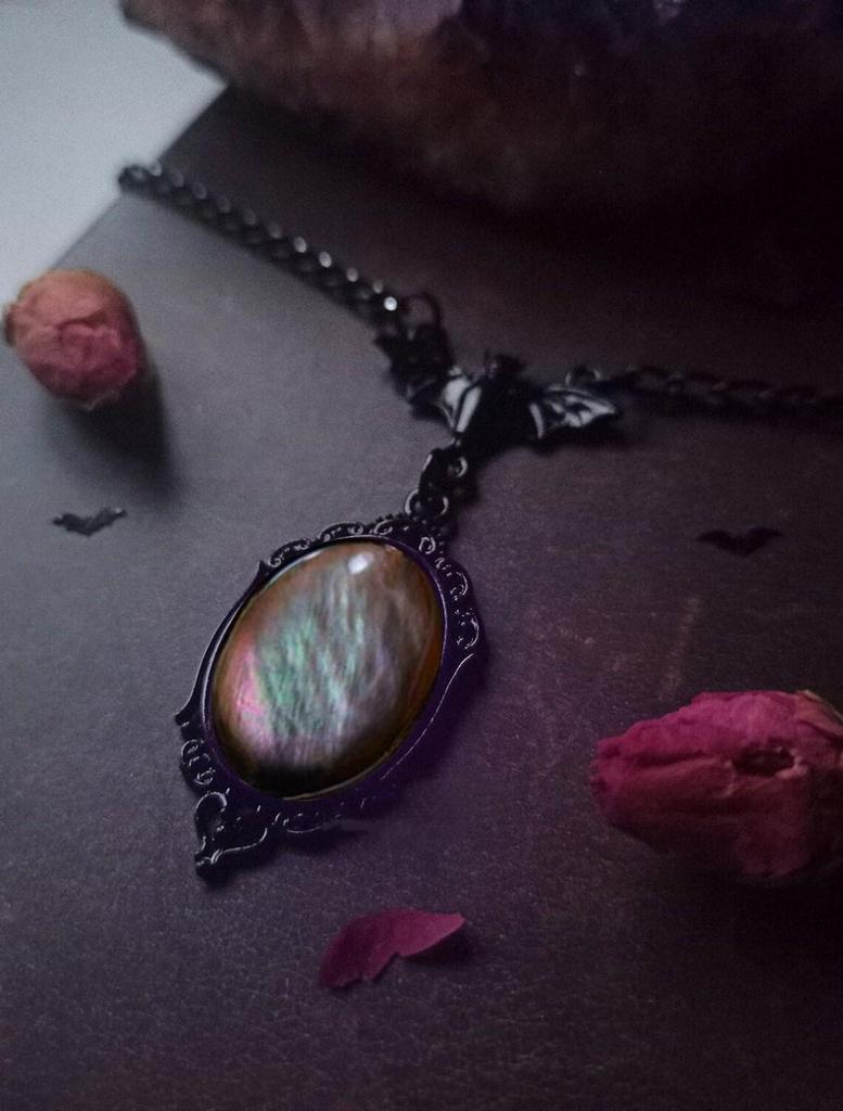 Βικτωριανό Γοτθικό Μαύρο Νυχτερίδα Βρικόλακας Μάγισσα Καμέα Κολιέ