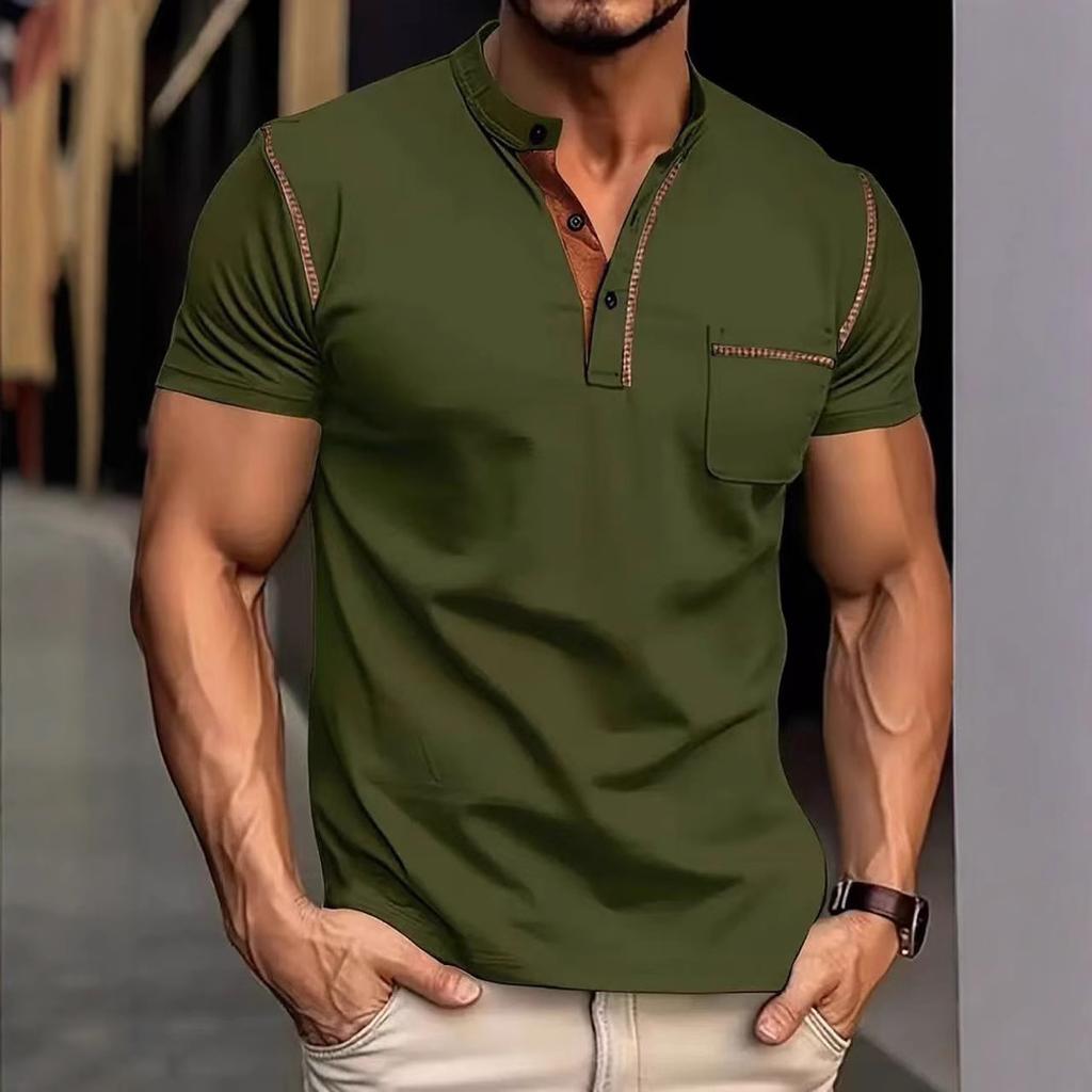 Men's Round Neck Button Shoulder Polo Shirt