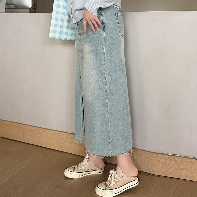 Women's Slit Denim High-waisted A-line Skirt A Summer Versatile Loose Skirt
