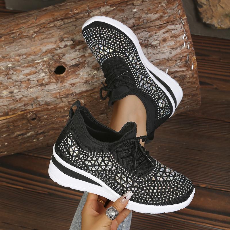 Bling Geometric Rhinestone Women Sneakers Breathable Mesh Hidden Wedge Comfort Daily Shopping Shoes Free Shipping Shoes