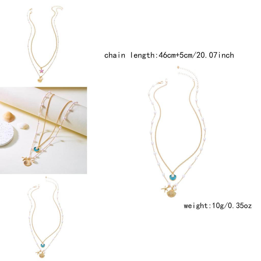Geometric Pearl Pendant Chain With Shell And Starfish For Summer Beach Vacation