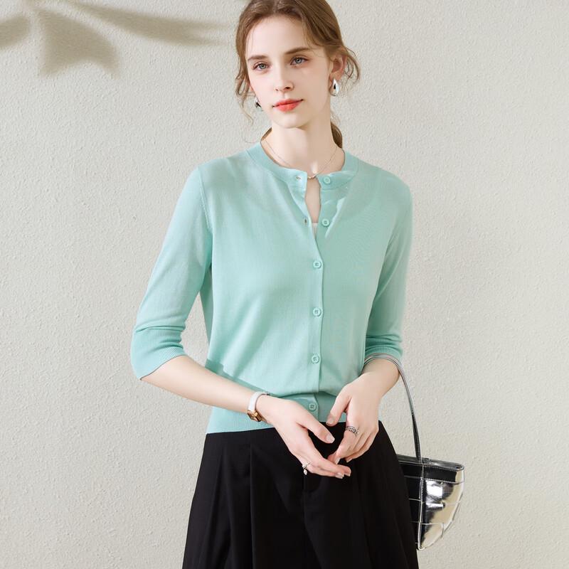 TUHUANG Damen Eleganter Gerippter Strick-Cardigan mit 3/4-Ärmeln