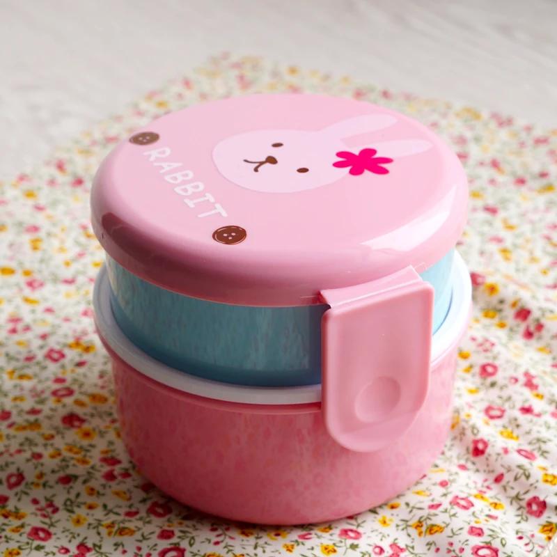 Mini Bento Box For Kids Cute Animal Lunch Box Double-layer Round Children's Lunch Box Snack Box Portable Microwave Lunchbox