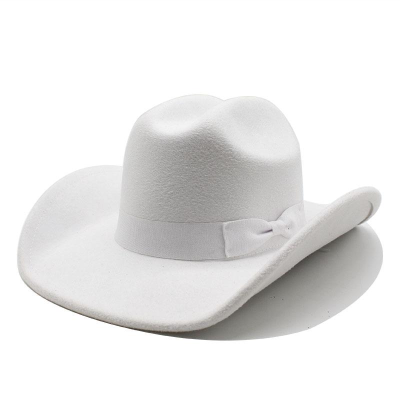 Verzogener Rand Bow Western Cowboyhut Amerikanischer Woll-Zylinderhut Herbst- und Winterfilzhut Europäischer und Amerikanischer Stil Vielseitiger Jazzhut