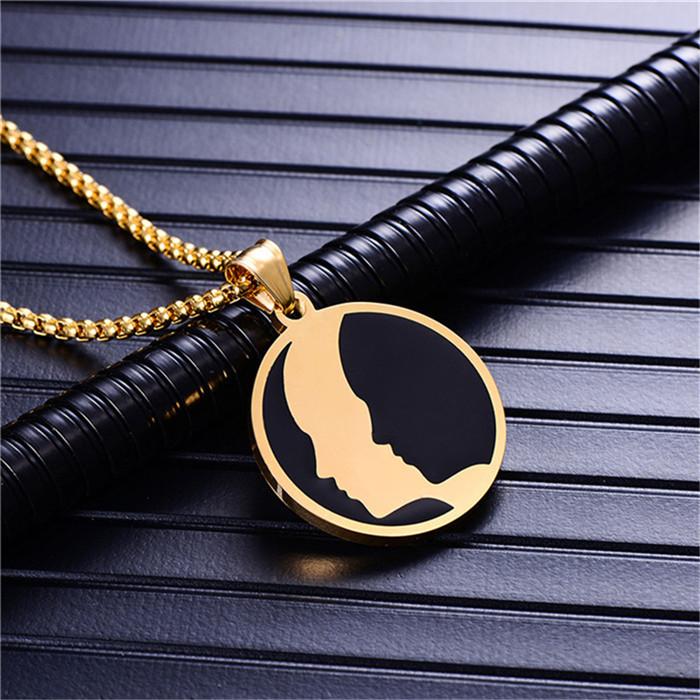 Punk Zodiac Constellation Pendant Gold Color Stainless Steel Round Necklaces for Men Women Fashion Party Jewelry Birthday Gift