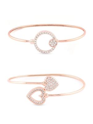 Kombination aus 2 Armreifen im Kada-Stil aus Messing mit Zirkonia in Roségold für Damen