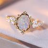 White Fire Opal Oval Stone Flower Rings For Women Vintage Gold Color Bridal Wedding Ring Birthstone Jewelry Engagement Band Gift