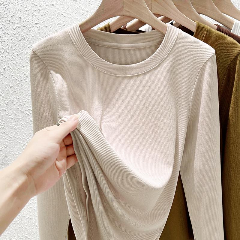 Crew neck long-sleeved t-shirt women's summer new slim-fitting and thin primer women's threaded t-shirt top