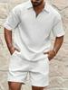 Men's Summer New Style Trendy Casual Shang Huafu Ge Comfortable Solid Color Polo Sport Set