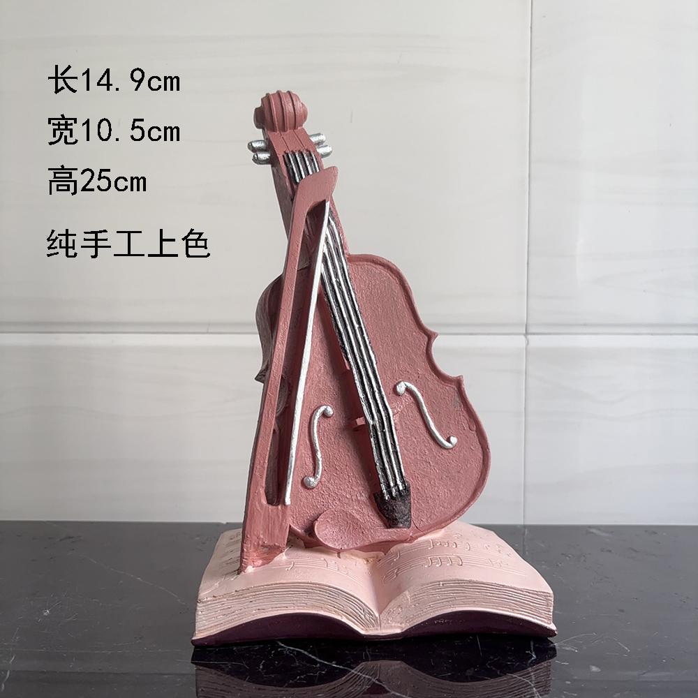 European-Style Table Clock with Violin-Shaped Ornament,Decorative Art Piece for Living Room,Office Desk,and Wine Cabinet