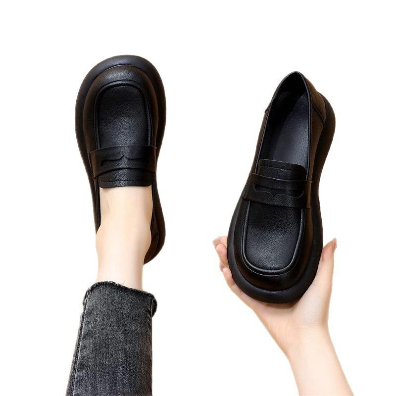 Spring and Autumn new real soft single shoes women's flat loafers commuter work shoes soft sole soft leather beef tendon sole mother leather shoes