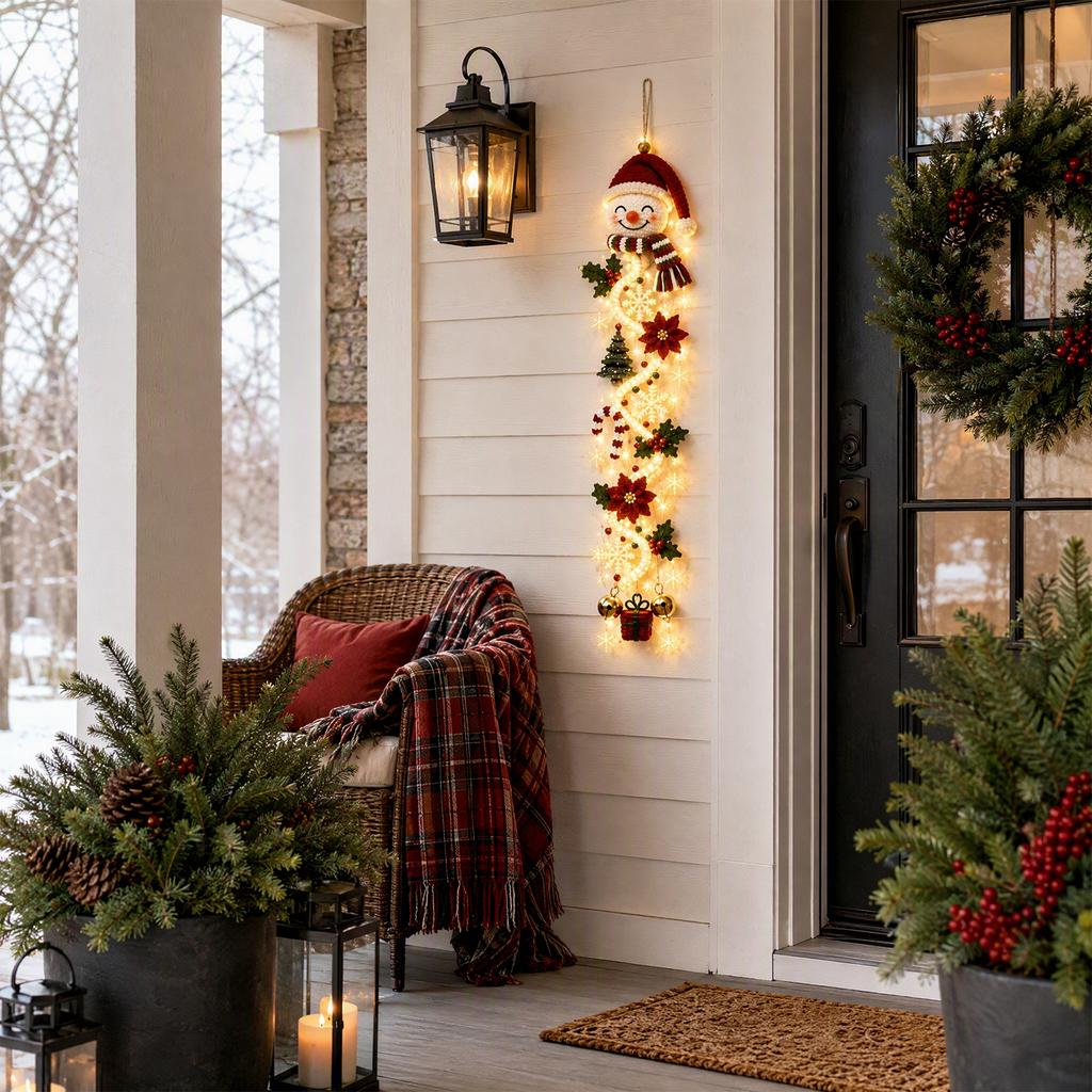Festive Lighted Door Hanger Christmas Snowman Santa Reindeer Fabric Holiday Home Wall Decoration