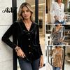 Women Velvet Shirt Fall Shirt, Button Down Long Sleeves Casual Top, Blouse Solid Color Loose for Daily Wear Work