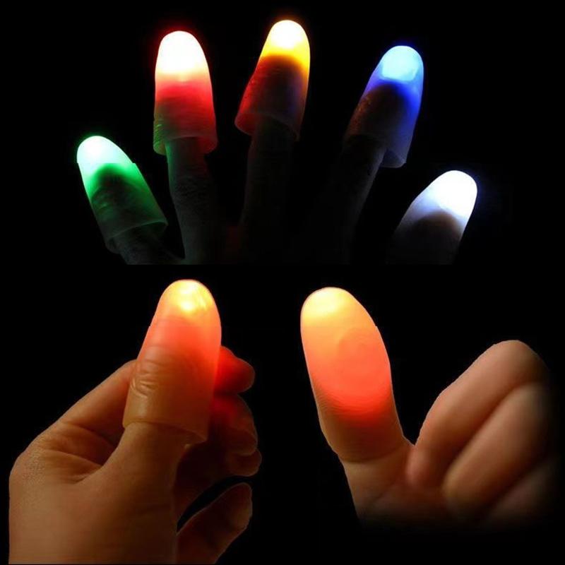 2Pcs Magic Light Up Finger Led Thumb Magic Trick Props Christmas New Year Party Novelty Funny Toys Glow In The Dark Kids Gifts