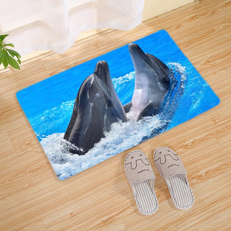 Dolphin Ocean Wave Print Carpet Mat Non-Slip Rug Home Decoration Indoor Floor Mats for Kids Room Living Room Decorative Mats