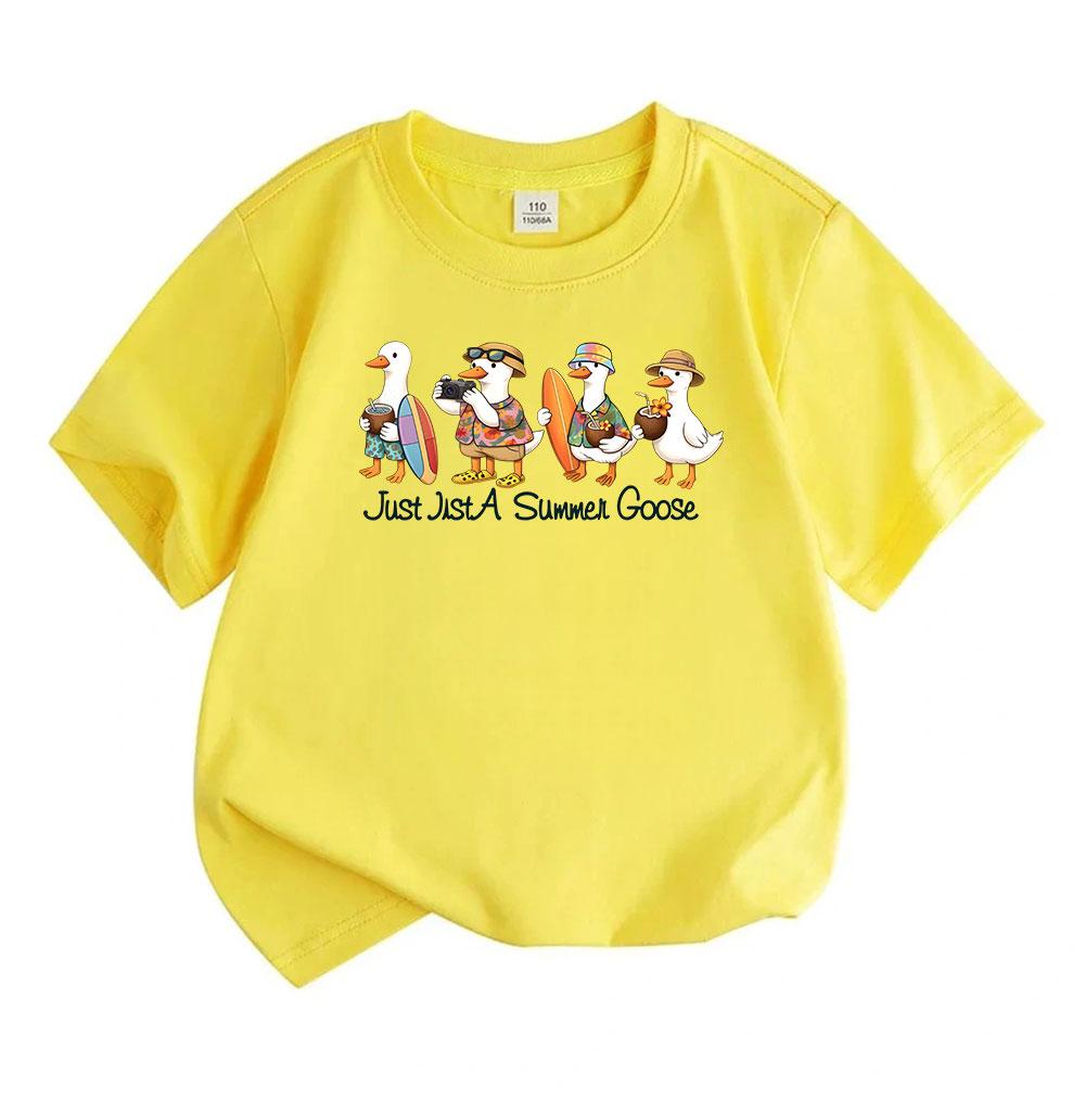 Kids Boys Girls 100% Cotton Crew Neck Short Sleeve T-Shirt, Cute Summer Travel Goose Graphic Tee, Casual Breathable Tops for Holiday Beach Daily Wear