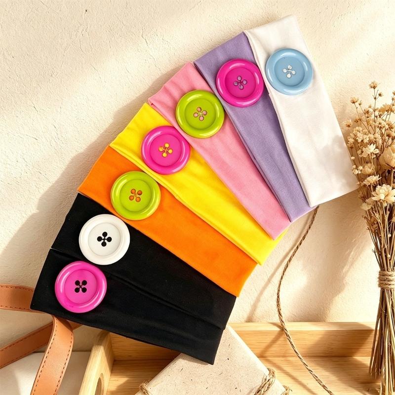 Summer Dopamine Large Button Wave Dot Headband Fashionable Ins Style Elastic Headband Colorful Hair Accessories For Women Girls