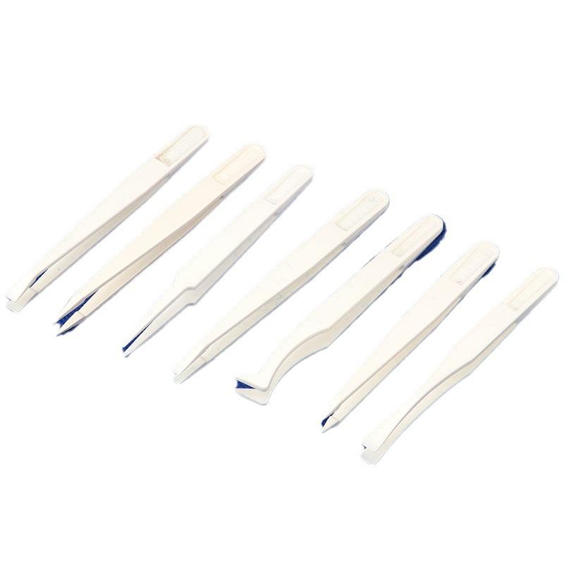 High Elasticity Anti-Static Plastic Tweezers: White Anti-Pinch, Flat, Sharp, Bent Head Designs 933
