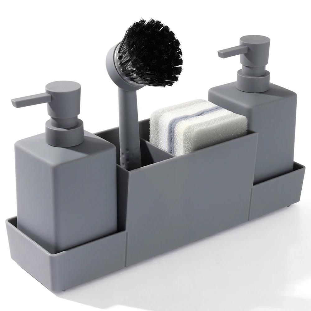 Dozownik mydła do kuchni z uchwytem na gąbkę (bez gąbki), nadaje się do zlewu, mydła do rąk i płynu do mycia naczyń