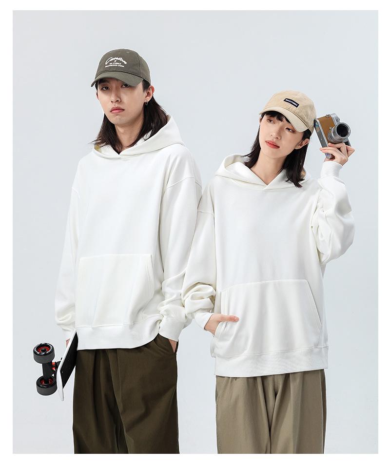 Unisex Trendy Heavyweight 480g Cotton Fleece-Lined Hoodie – Autumn/Winter Drop Shoulder Pullover