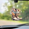 Cowboy Creative Acrylic Boot Hat And Flower Hanging Car Rearview Pendant Mirror