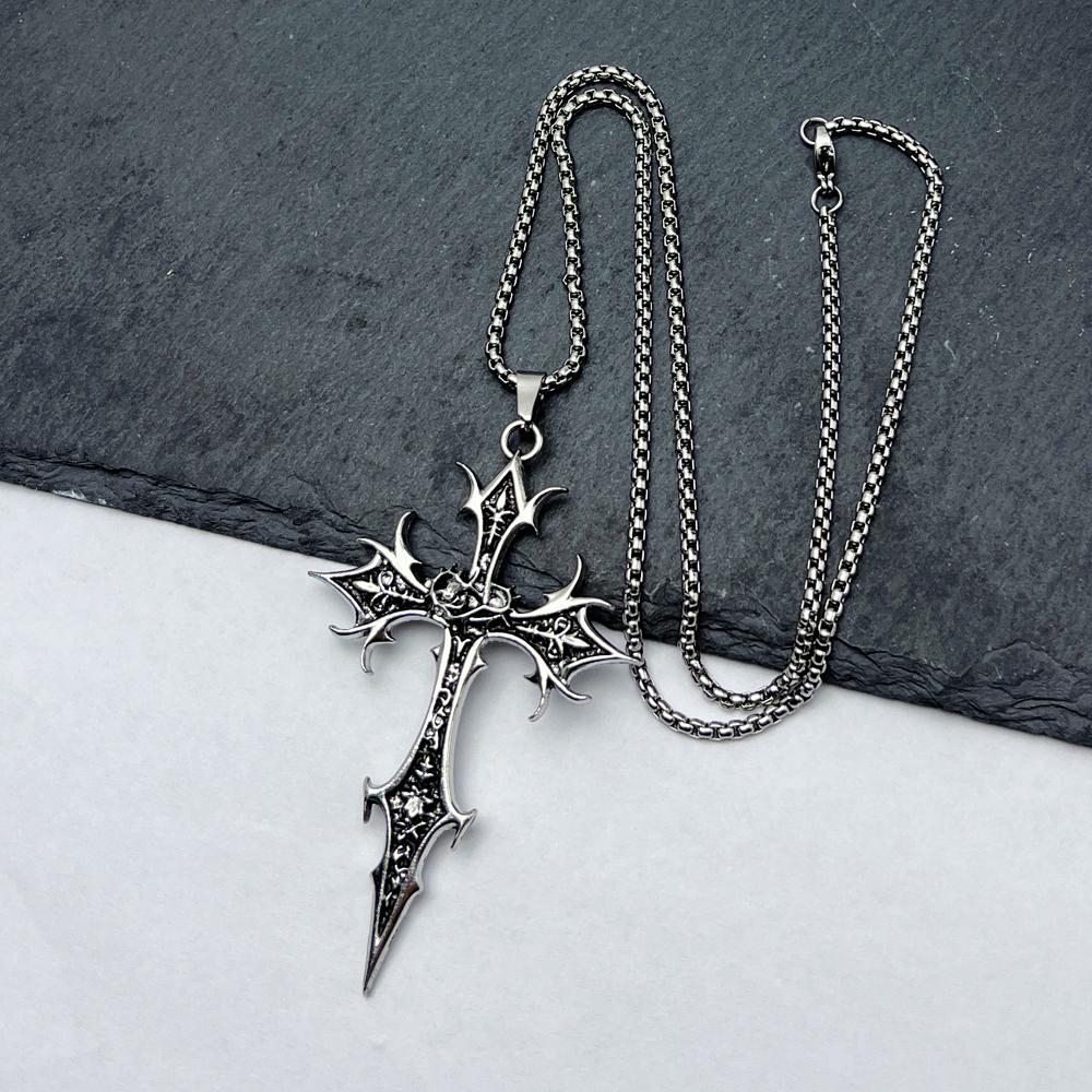 1 Stück Gothic Doppelseitiger Kreuz Anhänger Halskette Nischen Persönlichkeits Design Hip Hop Retro Punk Accessoires