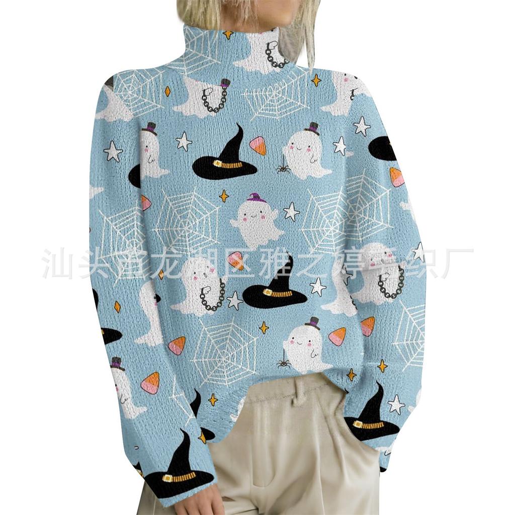 HJX-GL1 Turtleneck Pullover Long Sleeve Halloween Devil 3D Printed Sweater New Loose Autumn and Winter