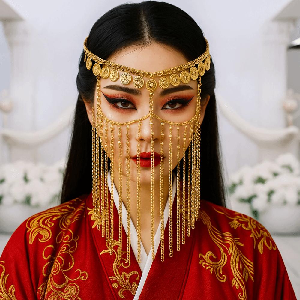 Rhinestone Curtain Head Chain Coin Bell Masquerade Mask Fashion Belly Dance Face Veil Middle East