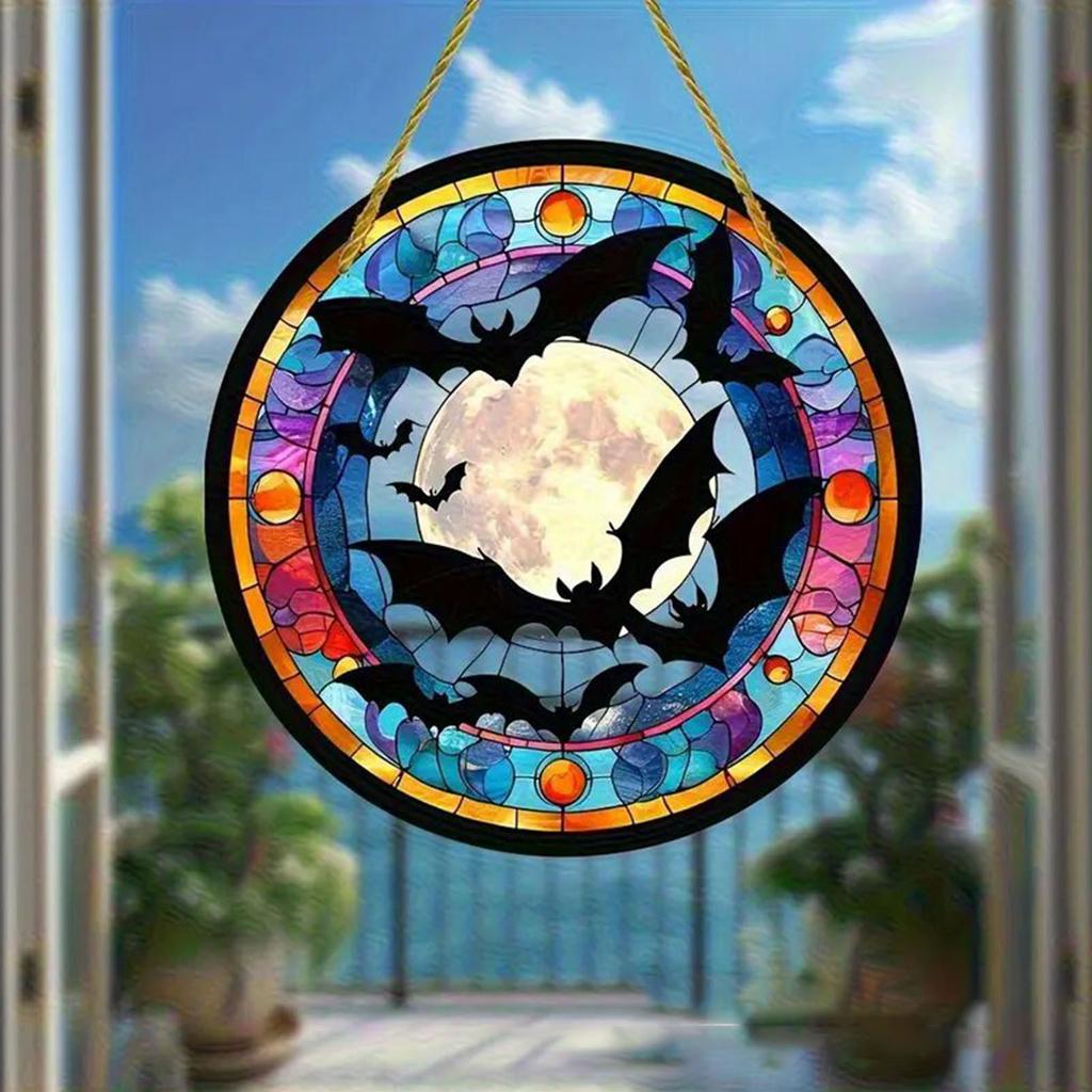 Bat Stained Glass Suncatcher Window Hanging Decoration Halloween Gothic Bat Glass Ornament for Window Home Kitchen