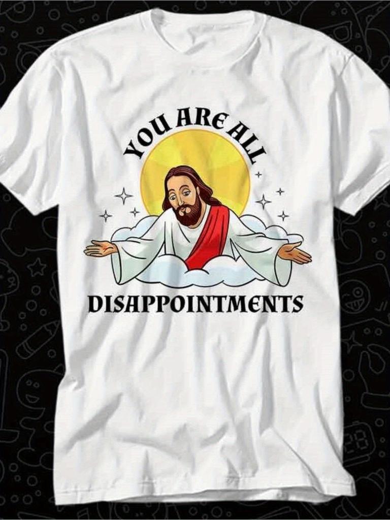 Regular Fit Crew Neck T-Shirt - Casual with Religious Satire Graphic Print, Knit Fabric, All-season Wear for Adults