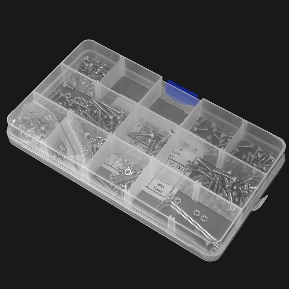 662 Pcs Screw  M2.5 Socket Cap Head Screw+Flat Washer+Spring Washer+Nut Tool Set