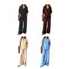Women Linen 2 Piece Sets Summer Long Sleeve V Neck Shirts Matching Wide Leg Pants Lounge Sets Casual Beach Vacation Outfits