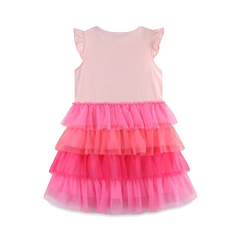 Girls' Short-Sleeve Dress Summer Cartoon Applique Round Neck Girl'S Tulle Dress Cute Princess Dress