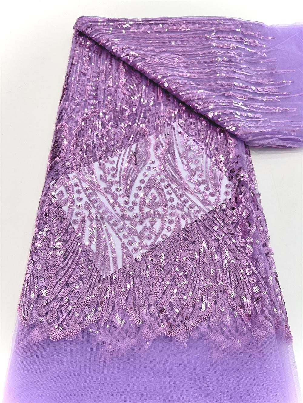 

2025 Luxury French Mesh Embroidery Beaded Lace Fabric African Nigerian Sequins Lace Fabrics For Wedding Dress Sewing Material 5 yards&120cm