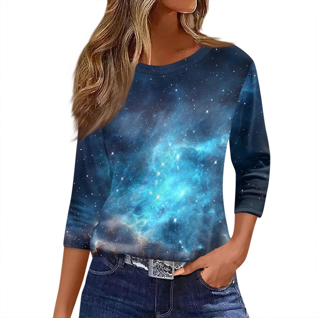 Damen T-Shirt Print 3/4 Ärmel Alltagsmode Wochenende Basic Rundhals Normales Oberteil
