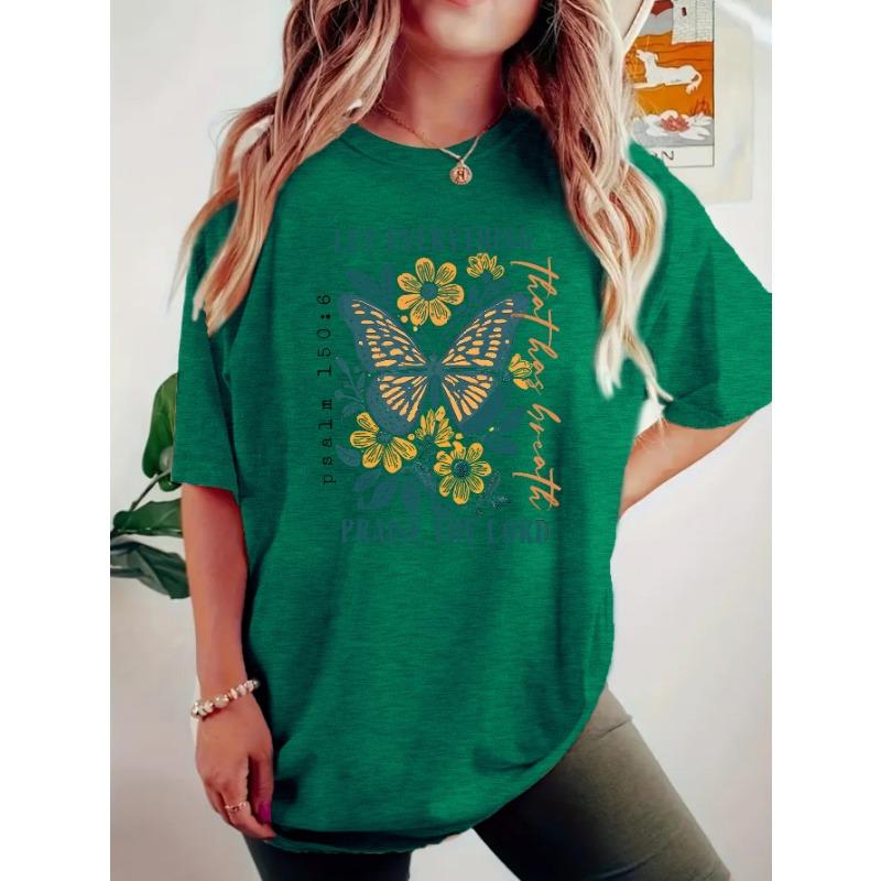 Damski letni T-shirt premium z okrągłym dekoltem i nadrukiem w stylu bohemy