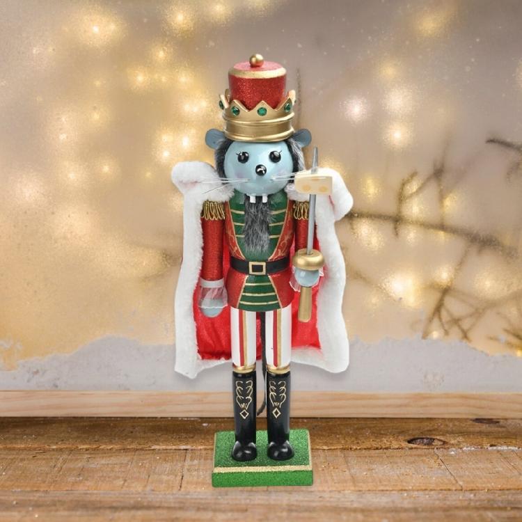 Wood Nutcrackers Figurine 38cm Christmas Mouse King Puppet Toy Home Tabletop Book Shelves Ornament Seasonal Decoration