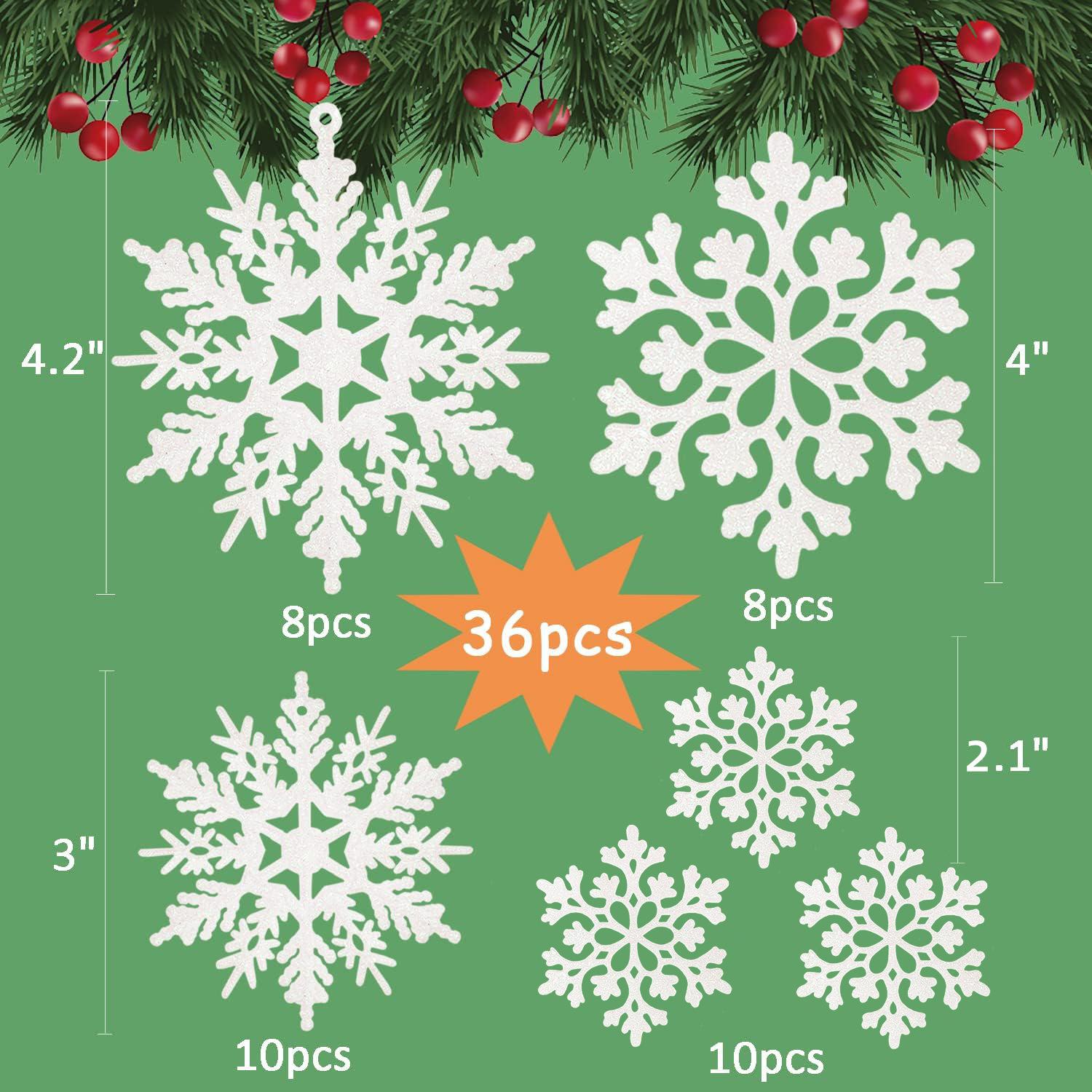 

36Pcs White Glitter Raw Pulp Plastics Paper Snowflake Ornaments Christmas Venue Decoration Xmas Tree Pendant Home Winter Parties