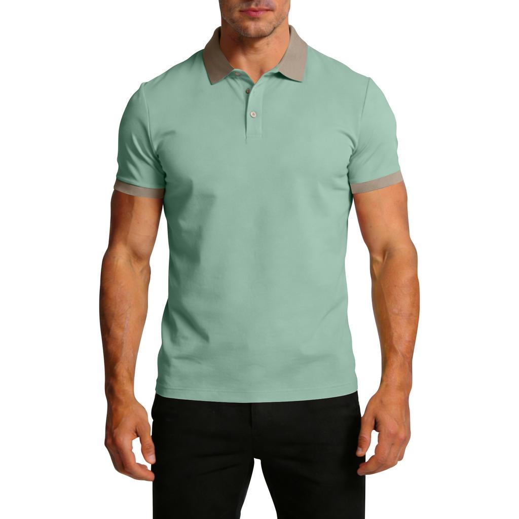 Men's Summer Color-blocked Lapel Short-sleeve T-shirt Casual Sporty Top