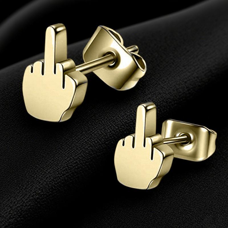 Metal Punk Cool Studs Earrings For Man And Women Fashion Personality Finger Up Earrings Party Jewelry Gifts